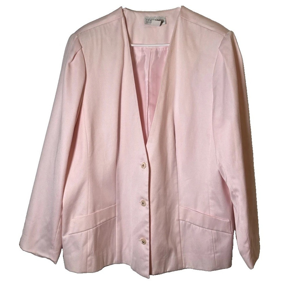 VTG Dividends Womens 20W Pink Blazer Jacket Made USA Button Front Plus Size